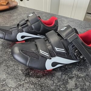 Peloton Women's Black Cycling Shoes with Red Lining and White Accents